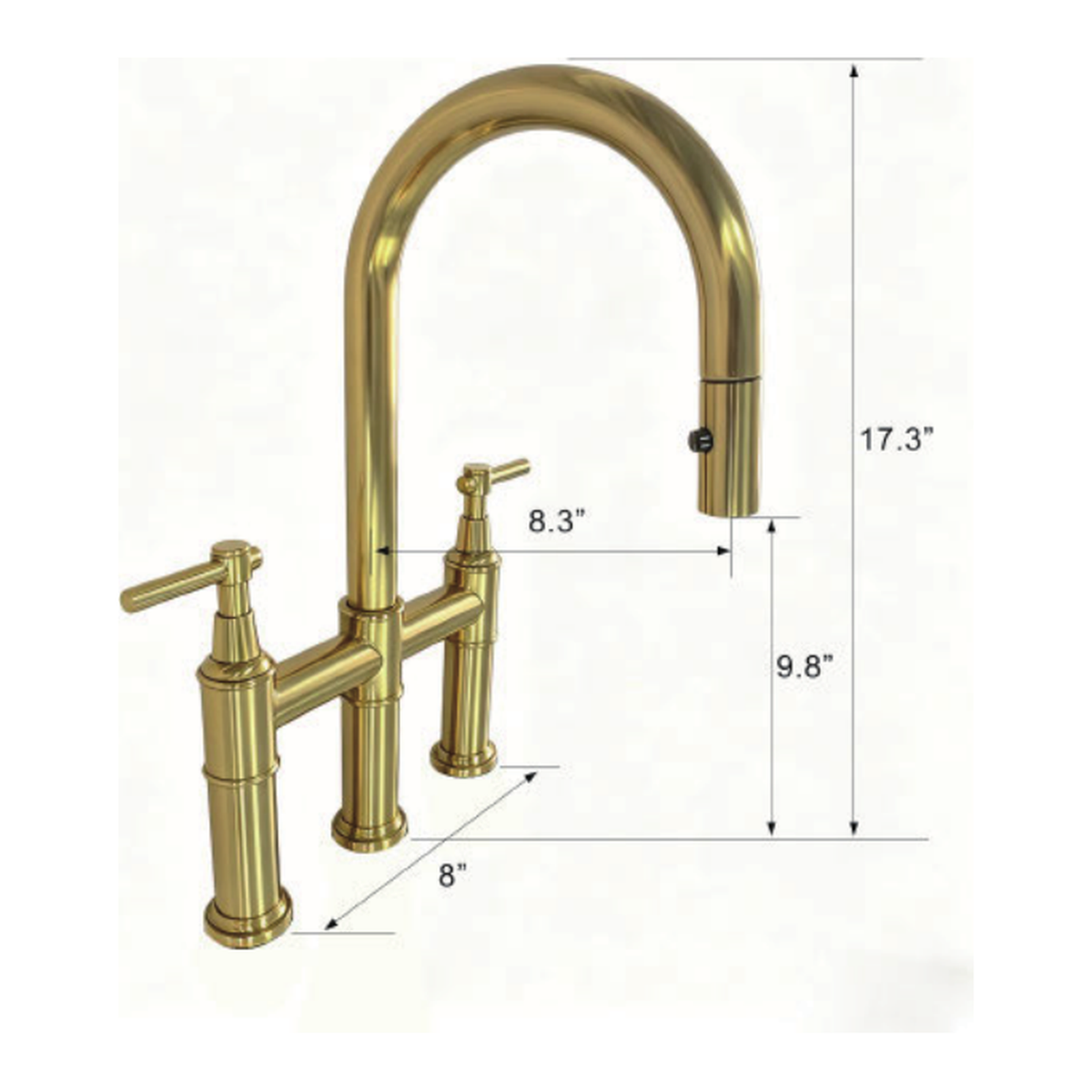 Unlacquered Brass Bridge Kitchen Faucet with Pull-Down Gooseneck Spout and Lever Handles technical document