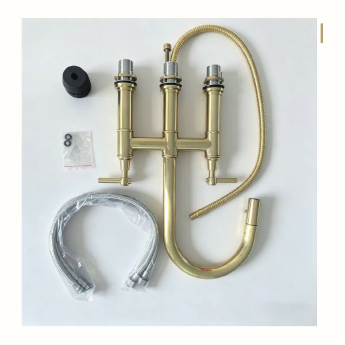 Unlacquered Brass Bridge Kitchen Faucet with Pull-Down Gooseneck Spout and Lever Handles technical document