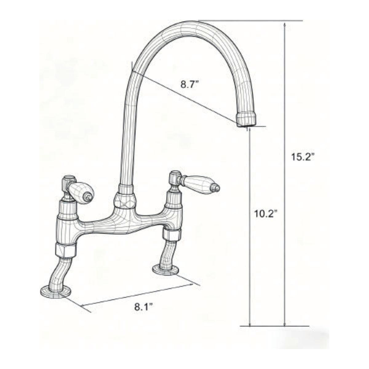 Solid Unlacquered Brass Two-Handle Deck-Mount Bridge Kitchen Faucet with Gooseneck Spout technical document