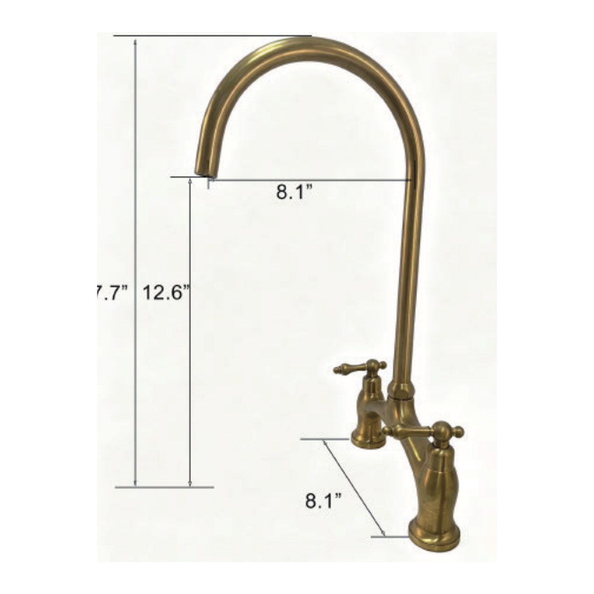 Unlacquered Brass Bridge Kitchen Faucet with Gooseneck Spout and Lever Handles technical document