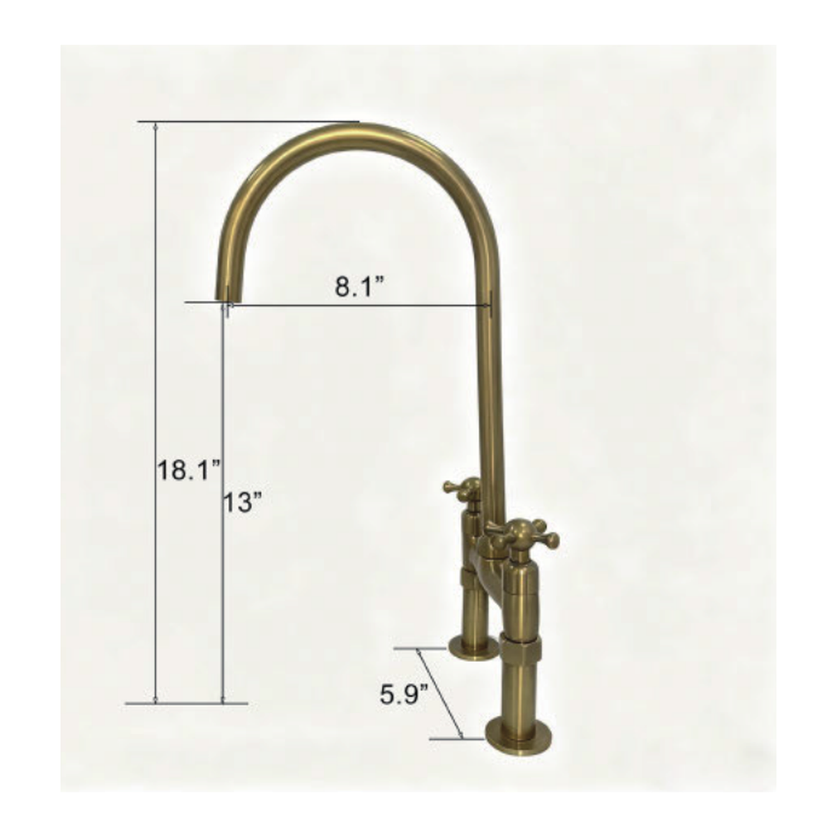 Unlacquered Brass Deck-Mount Bridge Kitchen Faucet with High-Arc Gooseneck Spout and Cross Handles technical document