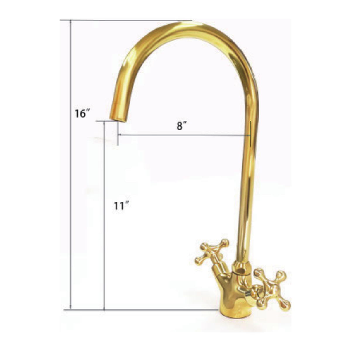 Unlacquered Brass Single-Hole Bathroom Faucet with Tall Gooseneck Spout and Cross Handles technical document