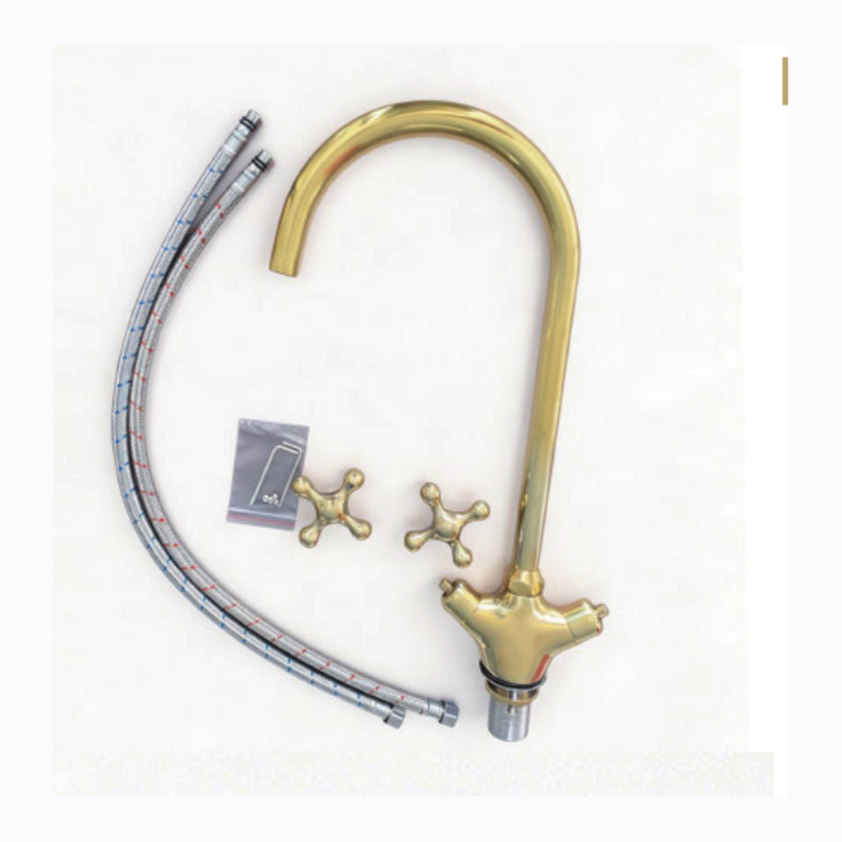 Unlacquered Brass Single-Hole Bathroom Faucet with Tall Gooseneck Spout and Cross Handles technical document