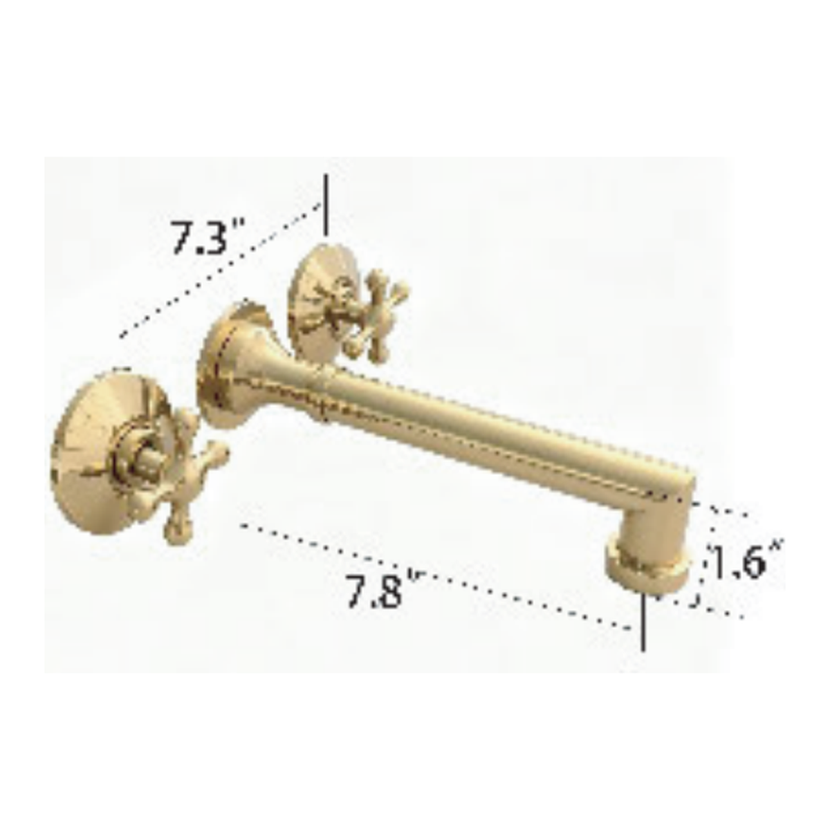 Unlacquered Brass Wall-Mount Bathroom Faucet with Right-Angle Spout and Cross Handles technical document