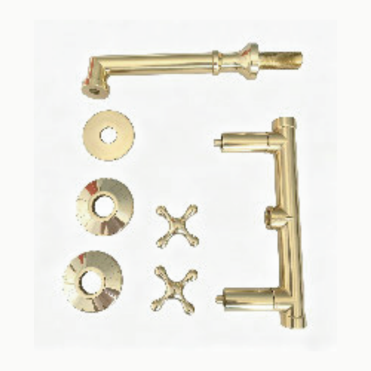 Unlacquered Brass Wall-Mount Bathroom Faucet with Right-Angle Spout and Cross Handles technical document