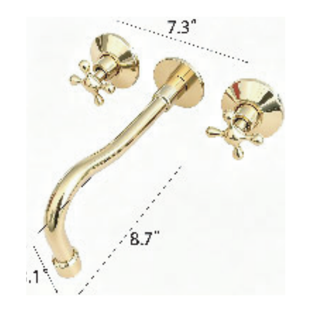 Unlacquered Brass Wall-Mount Bathroom Faucet with S-Curve Spout and Cross Handles technical document