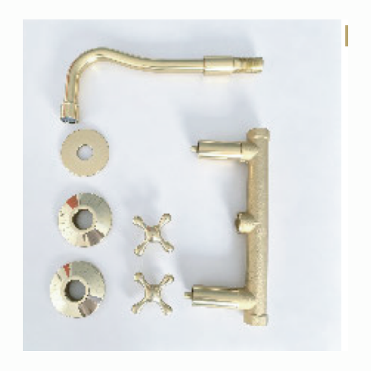 Unlacquered Brass Wall-Mount Bathroom Faucet with S-Curve Spout and Cross Handles technical document