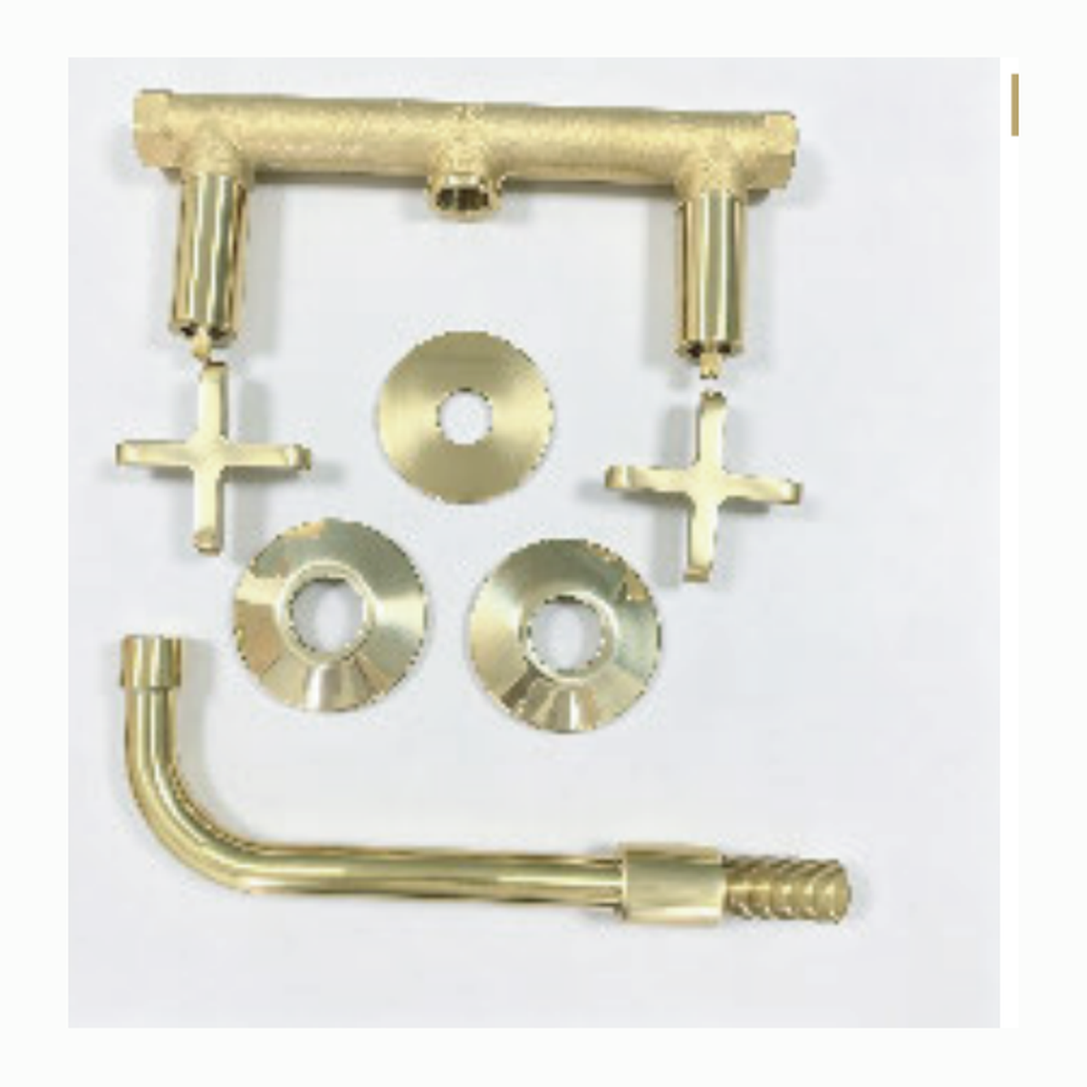 Unlacquered Brass Wall-Mount Bathroom Faucet with Curved Gooseneck Spout and Cross Handles technical document