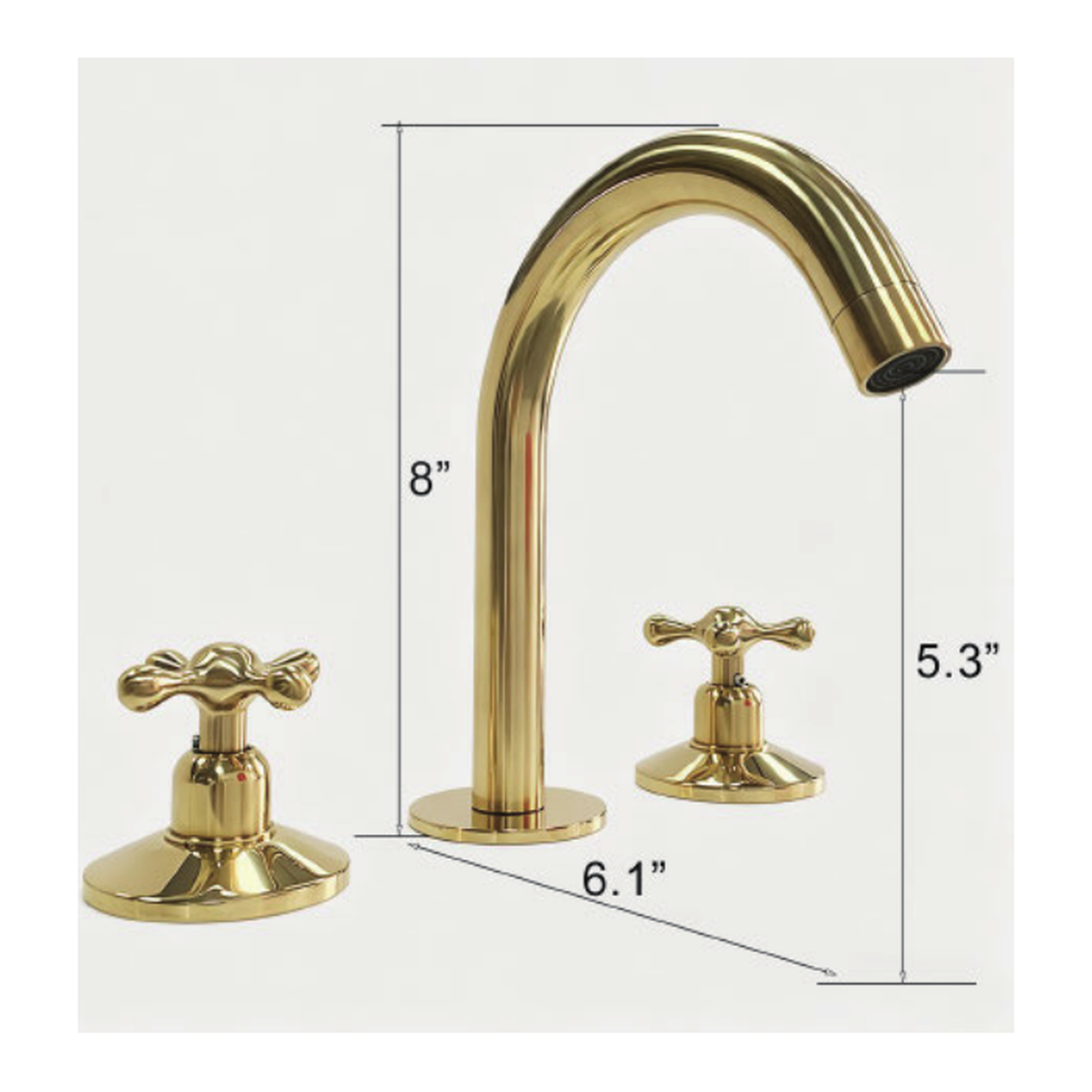 Unlacquered Brass Widespread Bathroom Faucet with Gooseneck Spout and Cross Handles technical document