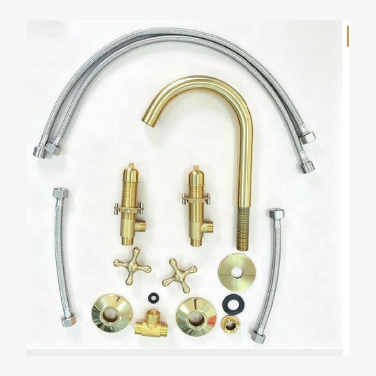 Unlacquered Brass Widespread Bathroom Faucet with Gooseneck Spout and Cross Handles technical document