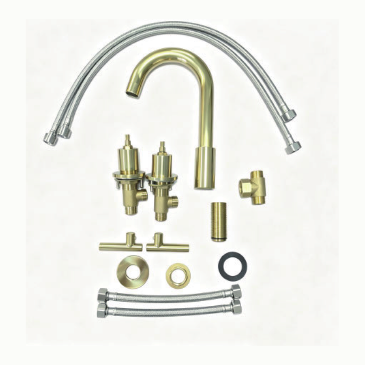 Unlacquered Brass Widespread Bathroom Faucet with Tall Gooseneck Spout and T-Bar Lever Handles technical document
