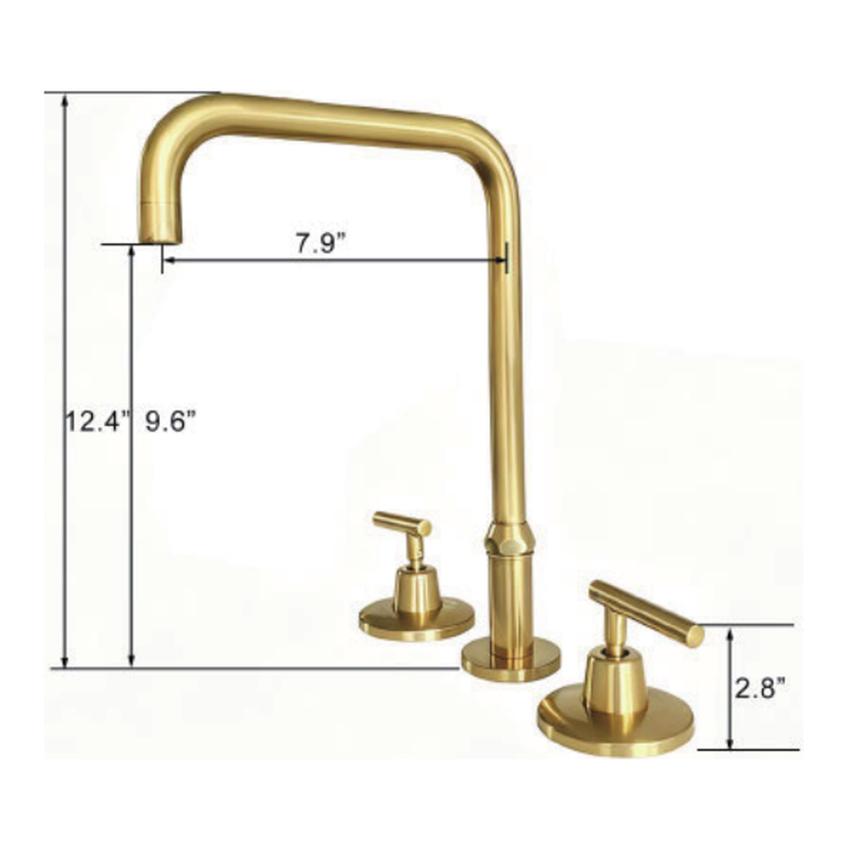 Unlacquered Brass Widespread Bathroom Faucet with Angular Spout and Lever Handles technical document
