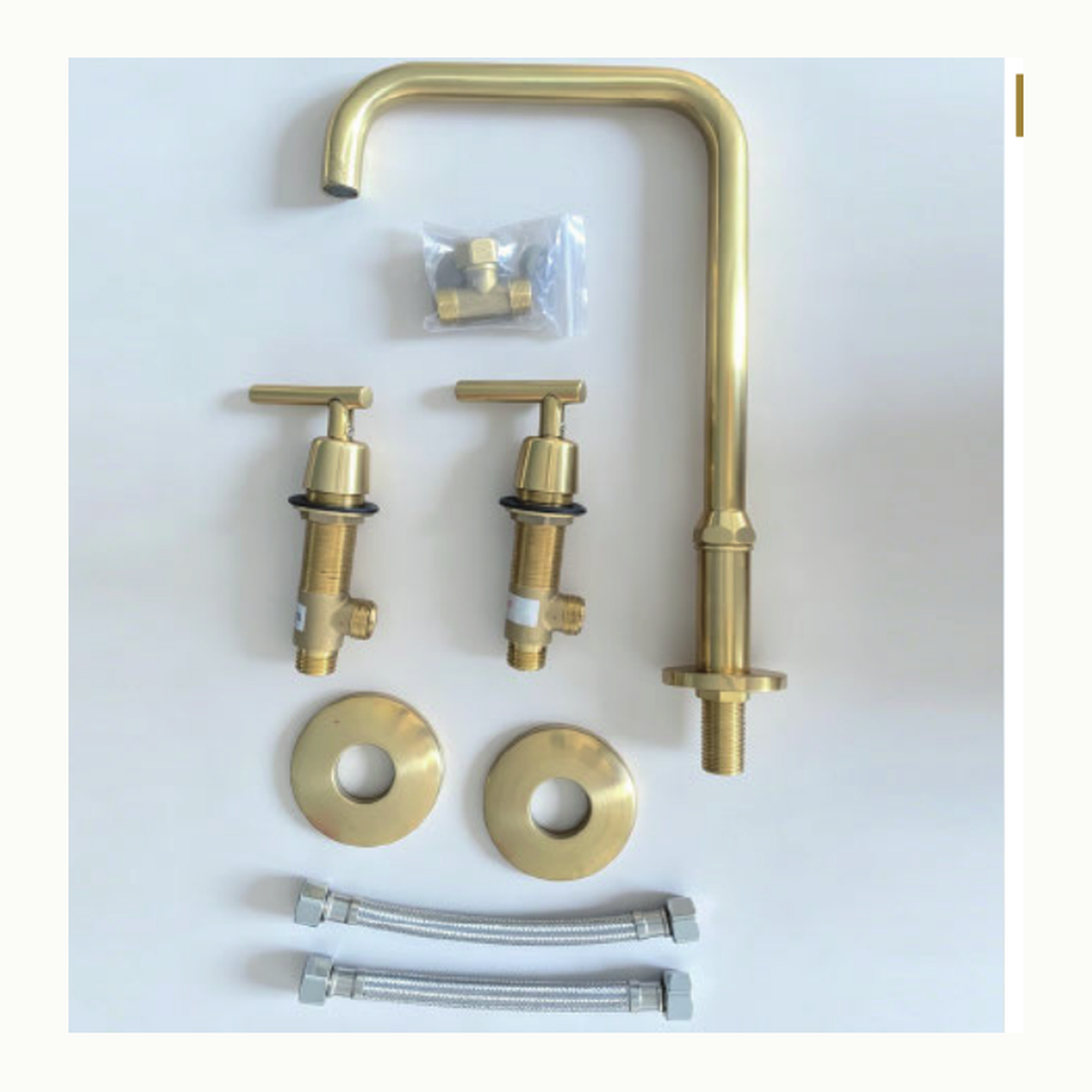 Unlacquered Brass Widespread Bathroom Faucet with Angular Spout and Lever Handles technical document