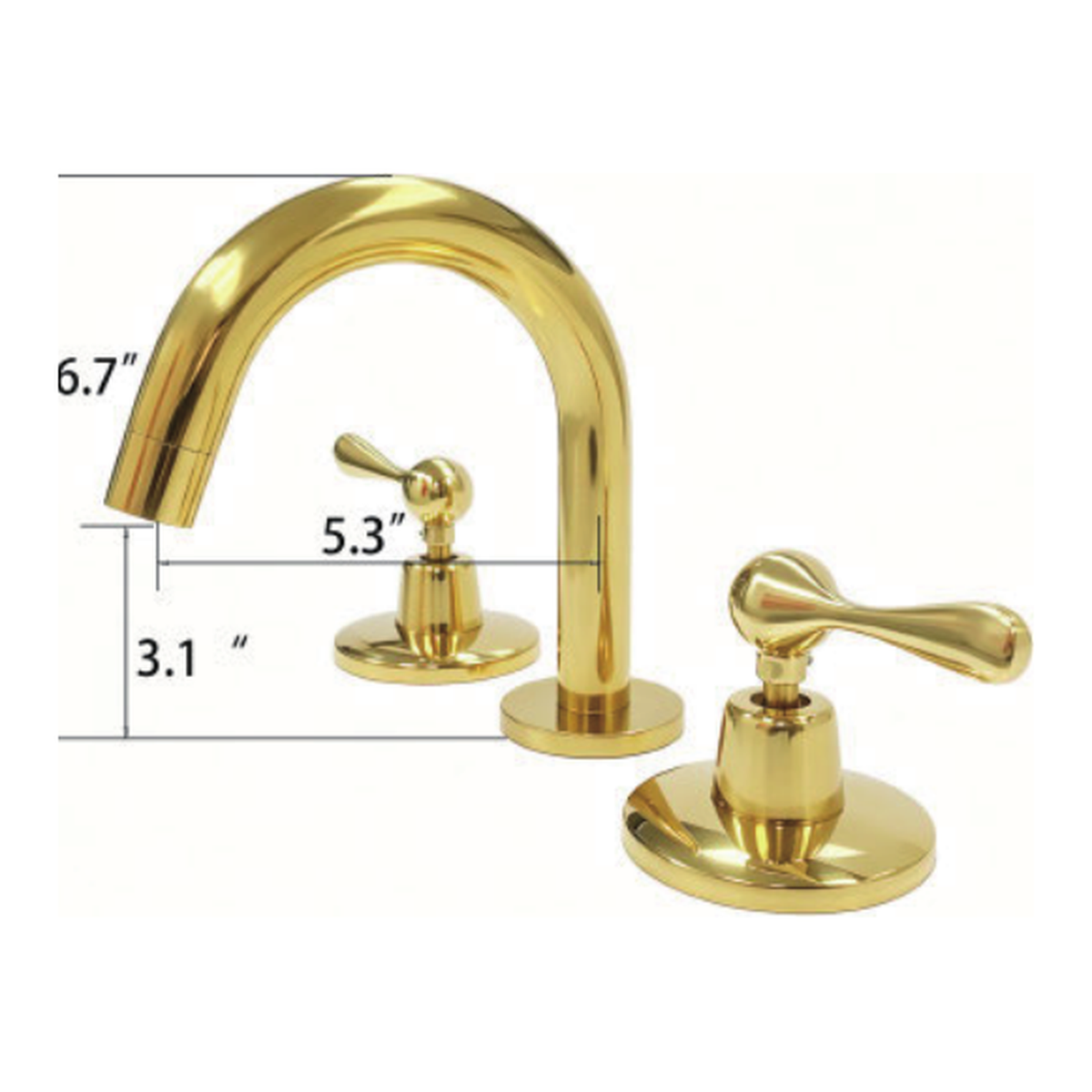Unlacquered Brass Widespread Bathroom Faucet with Arched Gooseneck Spout and Teardrop Lever Handles technical document
