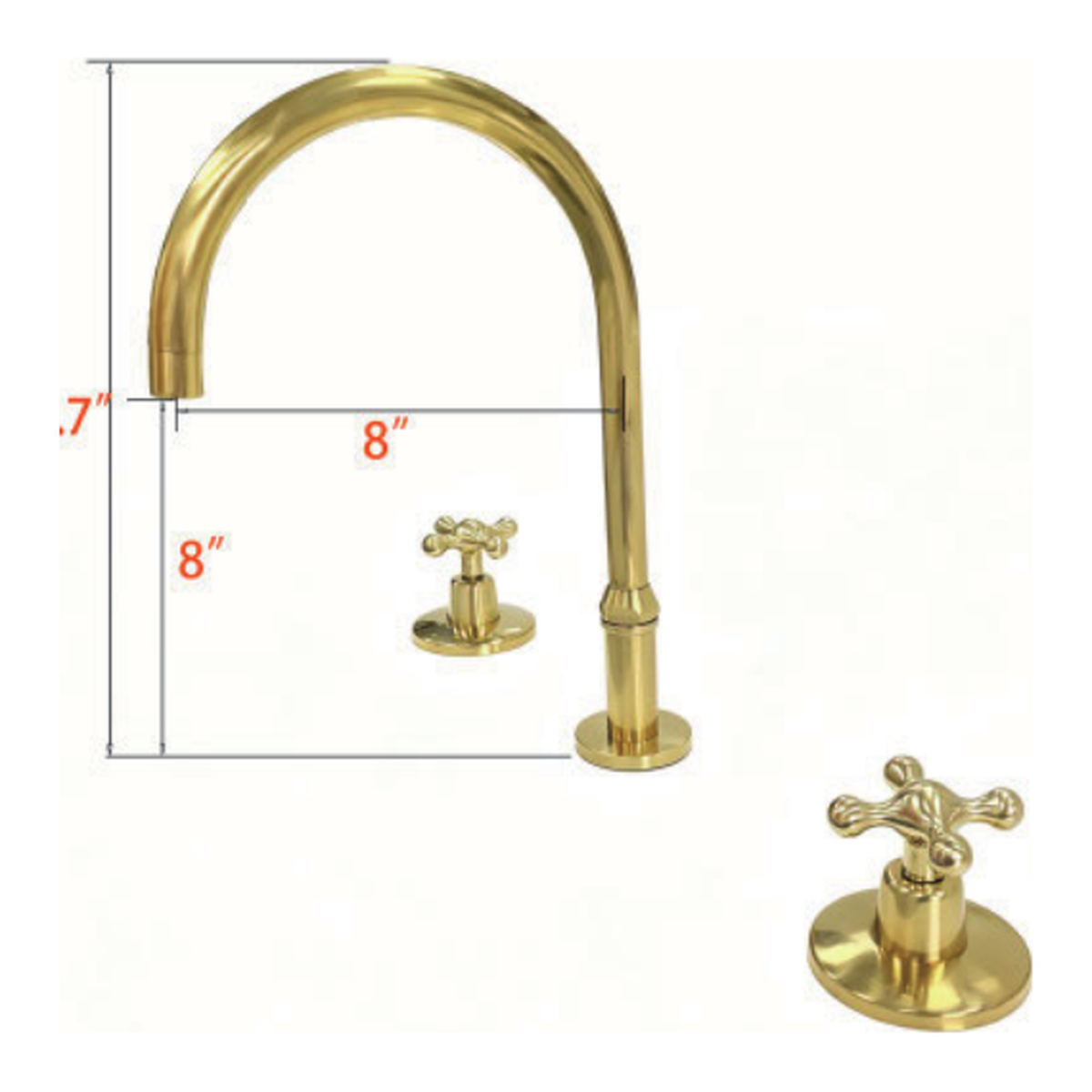 Unlacquered Brass Widespread Bathroom Faucet with Tall Gooseneck Spout technical document