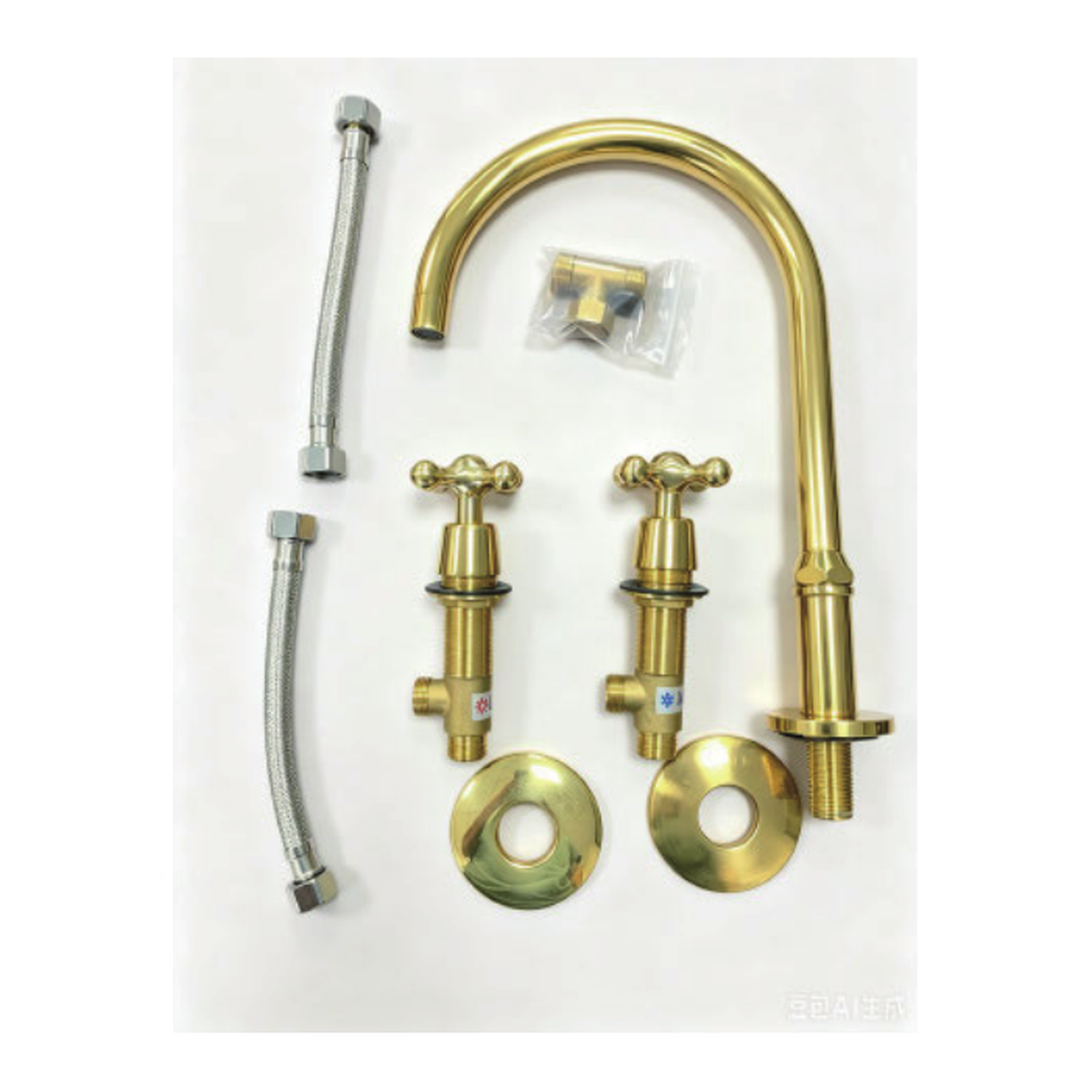 Unlacquered Brass Widespread Bathroom Faucet with Tall Gooseneck Spout technical document