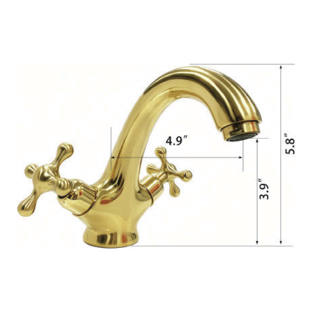 Unlacquered Brass Single-Hole Bathroom Faucet with Compact Gooseneck Spout and Cross Handles technical document