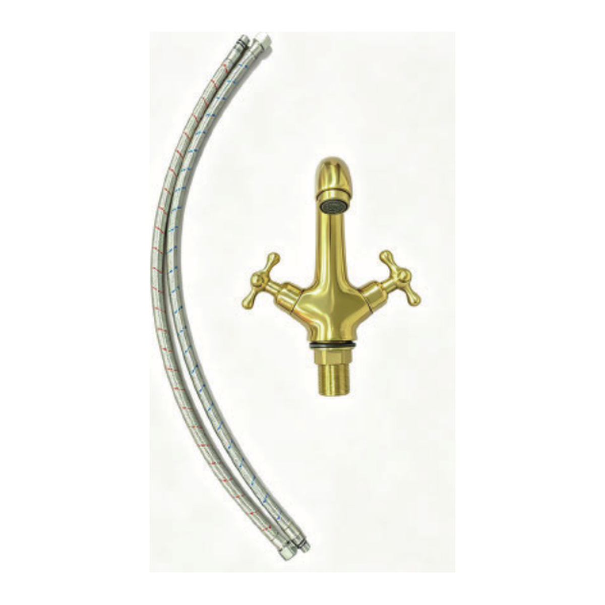 Unlacquered Brass Single-Hole Bathroom Faucet with Compact Gooseneck Spout and Cross Handles technical document
