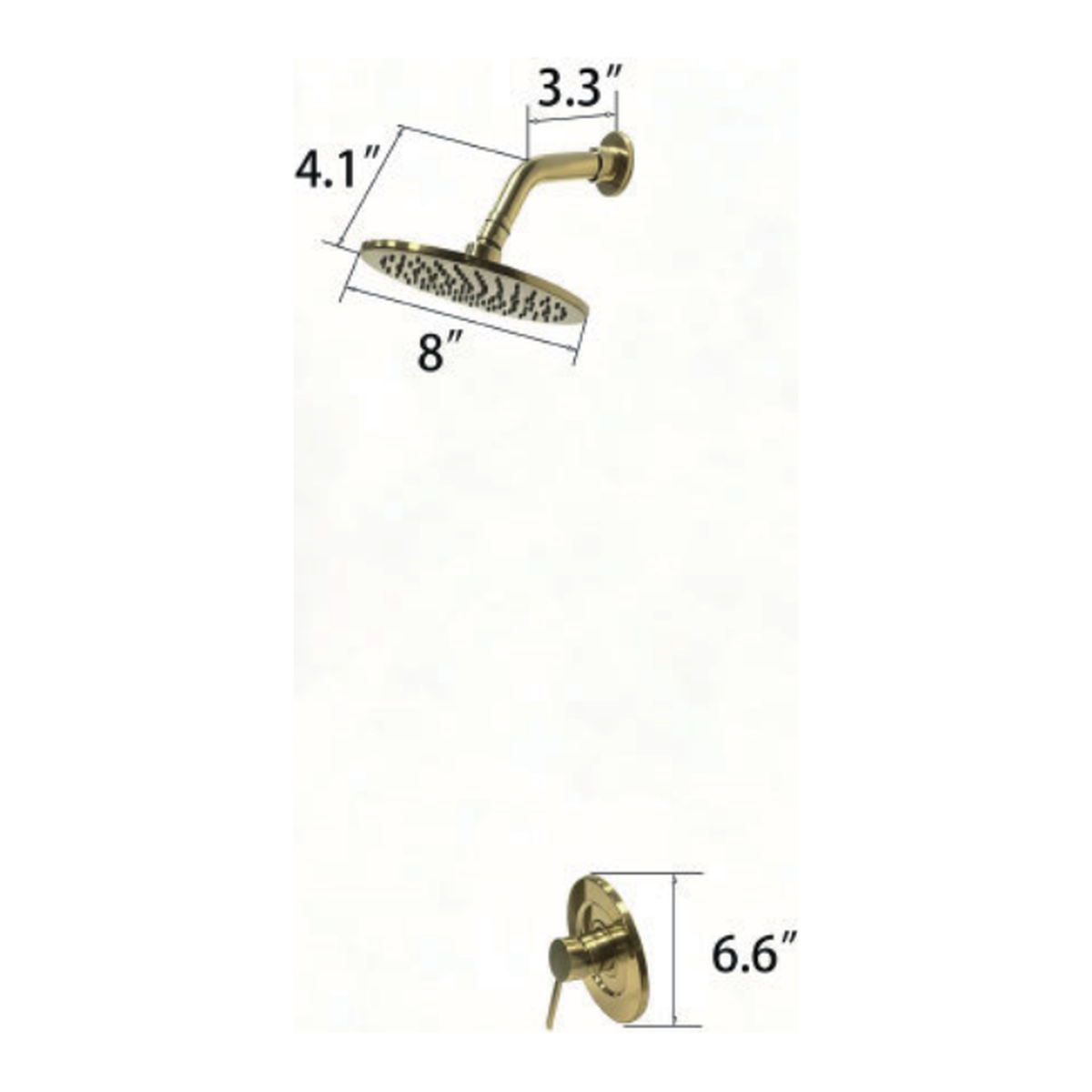 Unlacquered Brass Wall-Mount Shower System with Eight Inch Rain Head and Single Lever Handle technical document