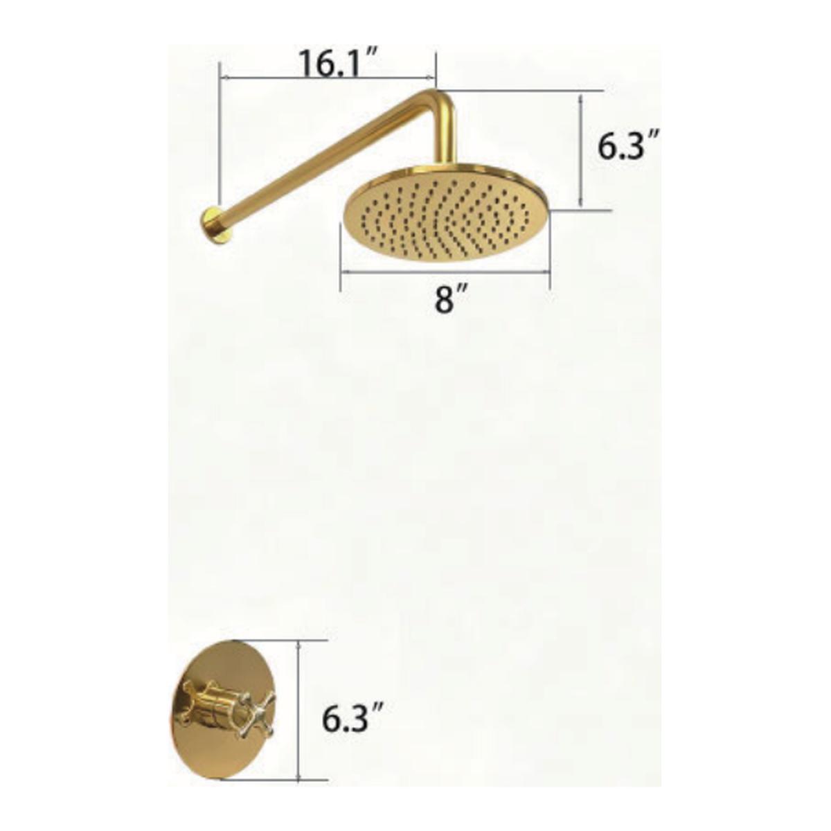 Unlacquered Brass Wall-Mount Shower System with Long Arm Rain Head and Cross Handle technical document