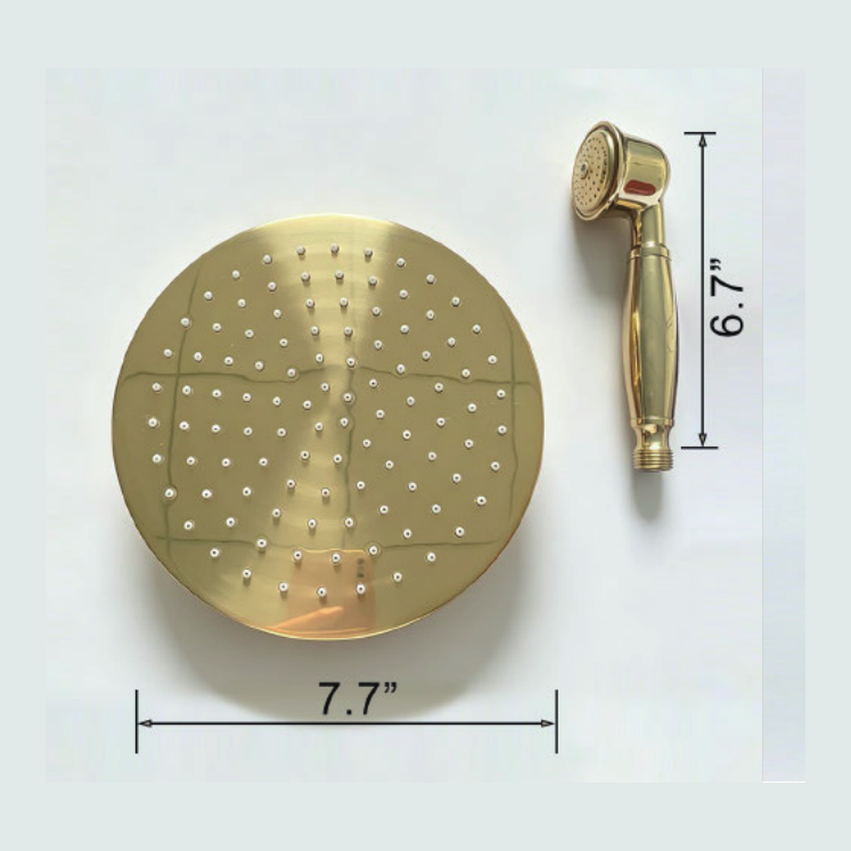Unlacquered Brass Wall-Mount Shower System with Rain Head, Handshower and Three Control Plate technical document