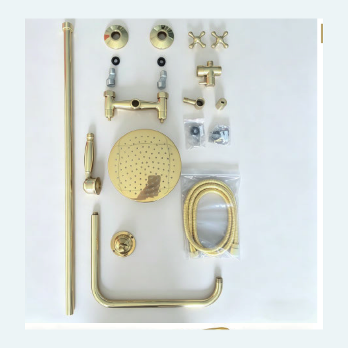 Unlacquered Brass Exposed Shower System with Rain Head, Handshower and Cross Handles technical document