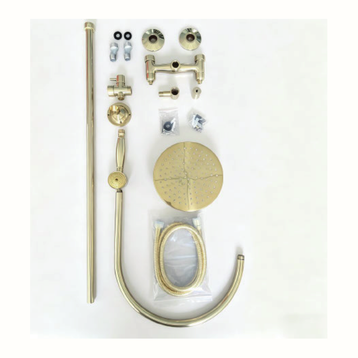 Unlacquered Brass Wall-Mount Shower System with Rain Head, Handshower and Cross Handles technical document