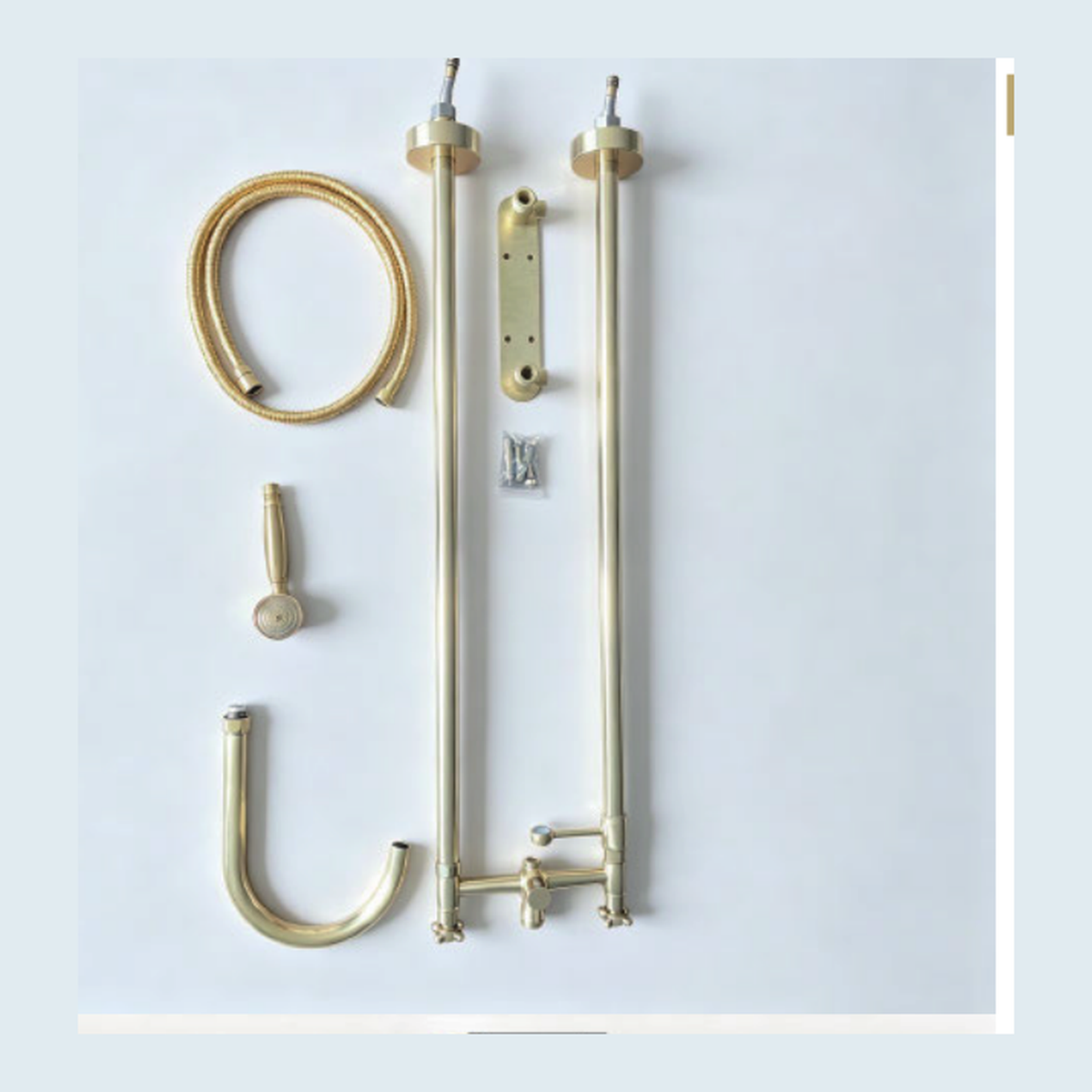 Unlacquered Brass Floor-Mount Tub Filler with Gooseneck Spout and Telephone Handshower technical document