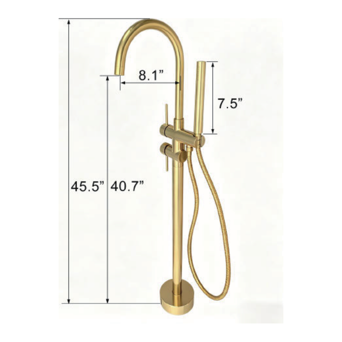 Unlacquered Brass Floor-Mount Tub Filler with Gooseneck Spout, Handshower and Lever Handles technical document