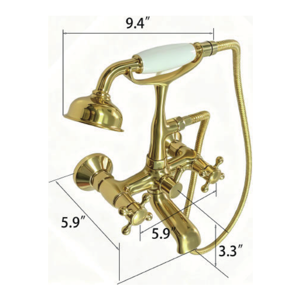 Unlacquered Brass Wall-Mount Tub Filler with Telephone Handshower and Cross Handles technical document