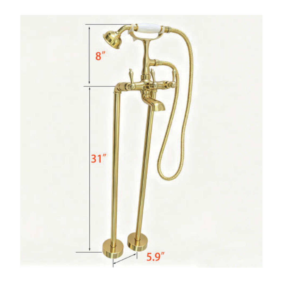 Unlacquered Brass Floor-Mount Tub Filler with Bell Spout and Telephone Handshower technical document