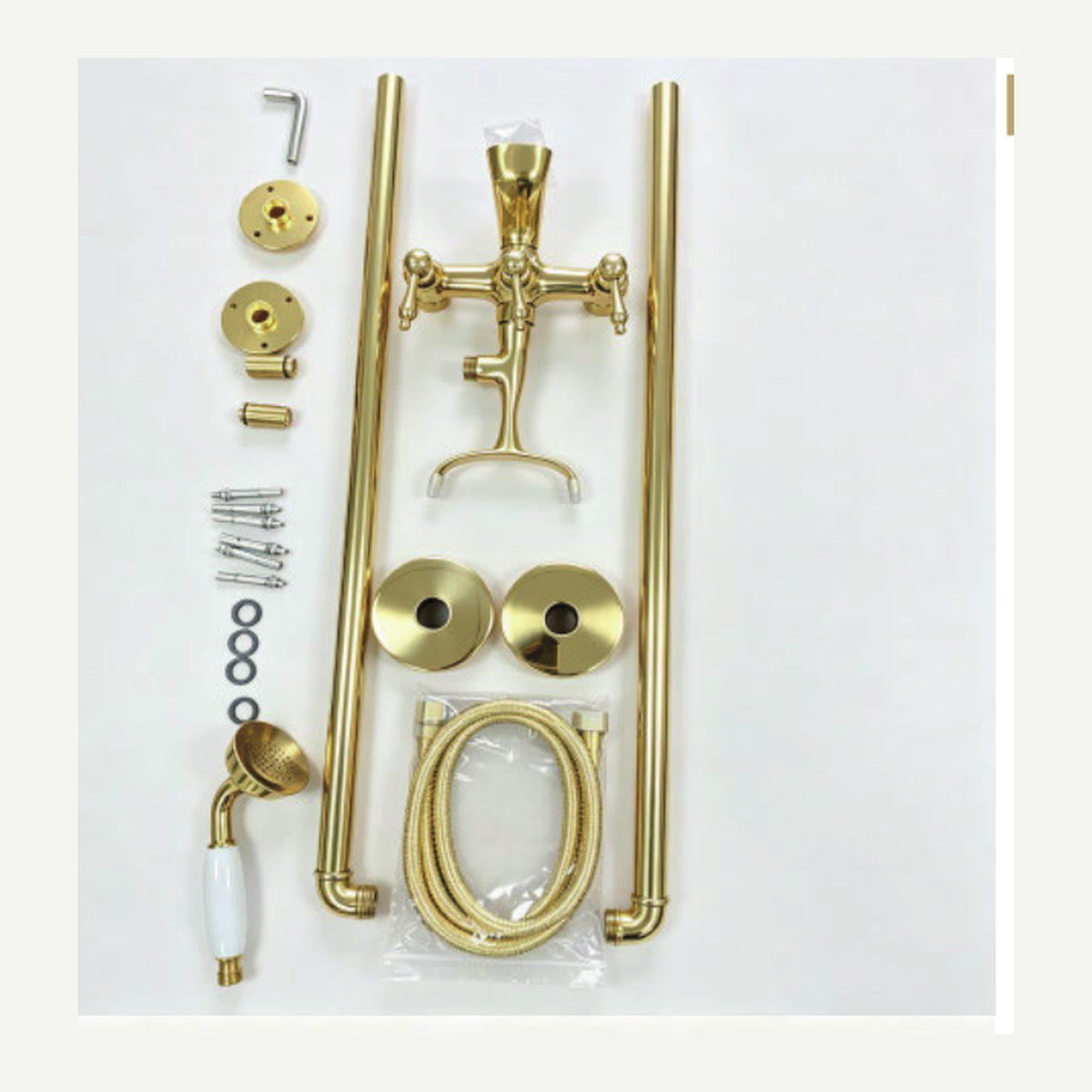 Unlacquered Brass Floor-Mount Tub Filler with Bell Spout and Telephone Handshower technical document