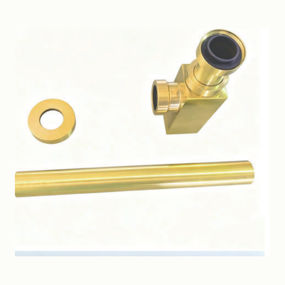 Solid Unlacquered Brass Square Bottle Trap with Pop-Up Sink Drain and Wall Tube technical document