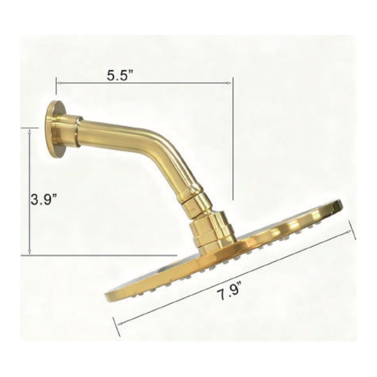 Solid Unlacquered Brass Eight Inch Round Rain Shower Head with S-Curve Wall Arm technical document
