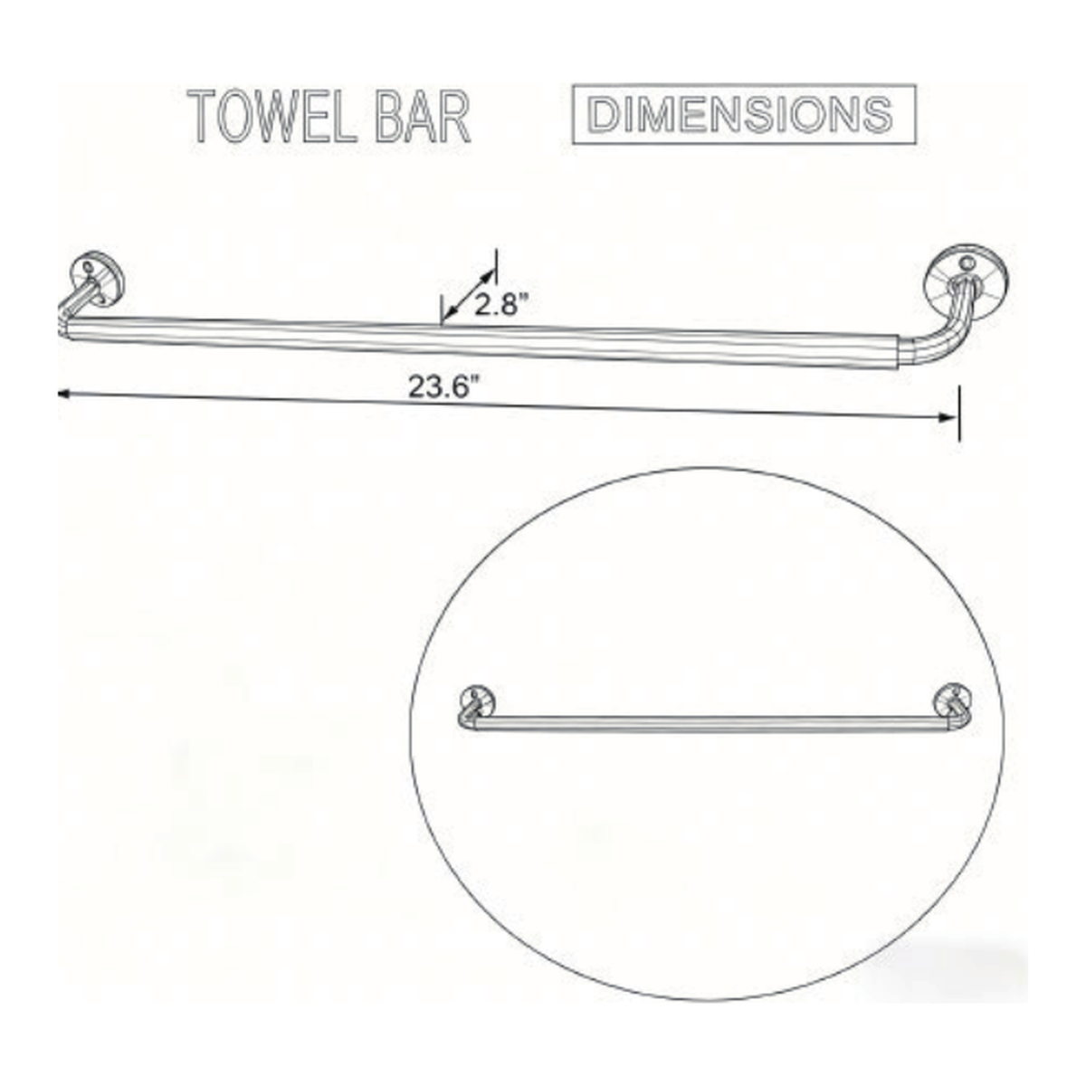 Solid Unlacquered Brass Wall-Mount Towel Bar with Slim Round Tube and Two Backplates technical document