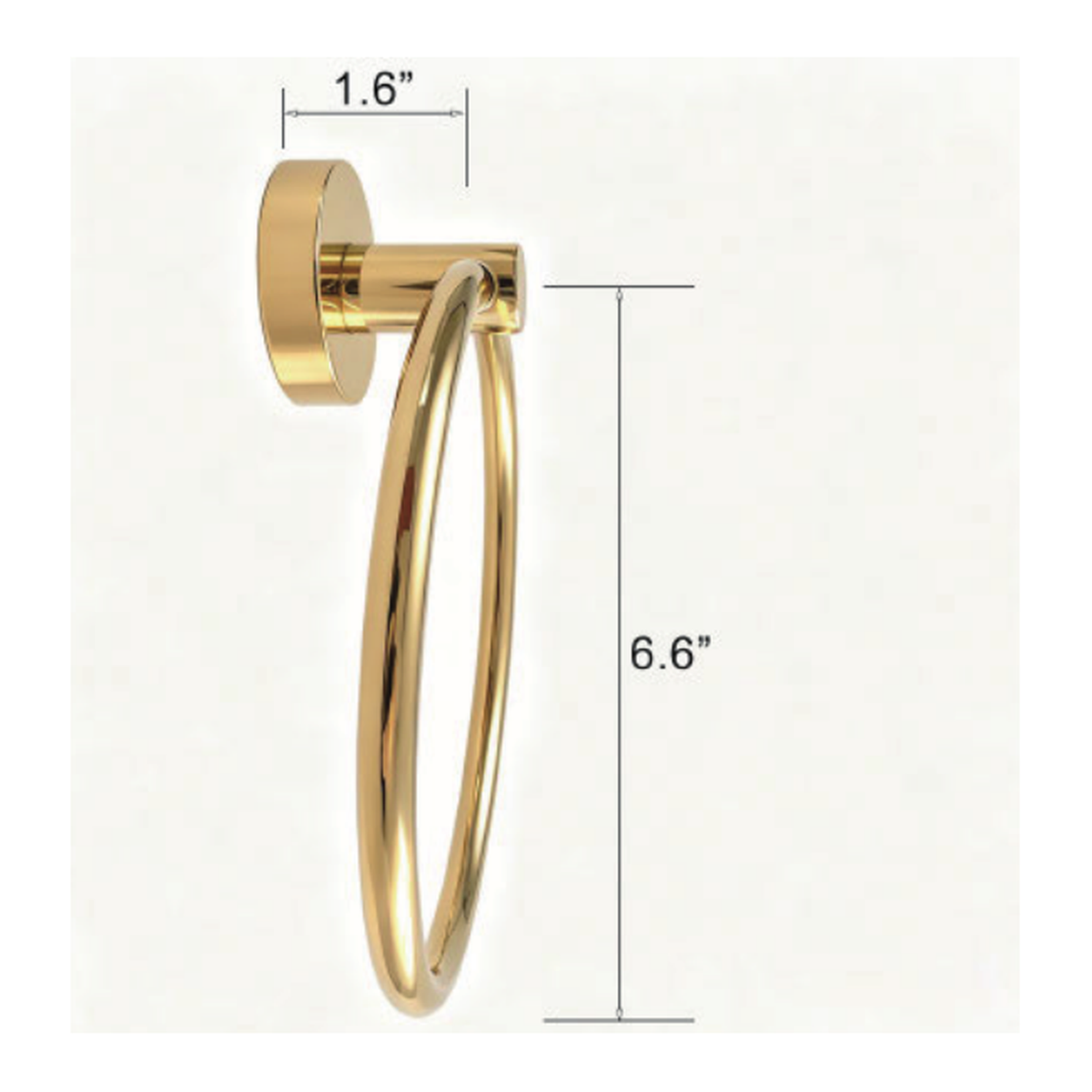 Solid Unlacquered Brass Wall-Mount Towel Ring with Slim Round Tube and Flat Backplate technical document