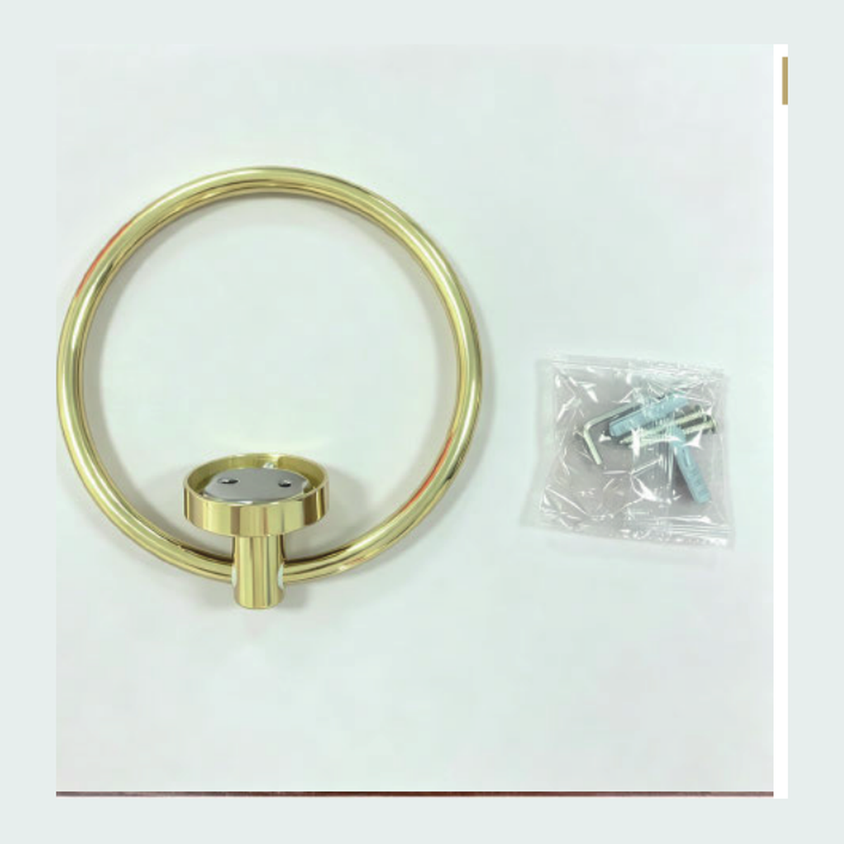 Solid Unlacquered Brass Wall-Mount Towel Ring with Slim Round Tube and Flat Backplate technical document