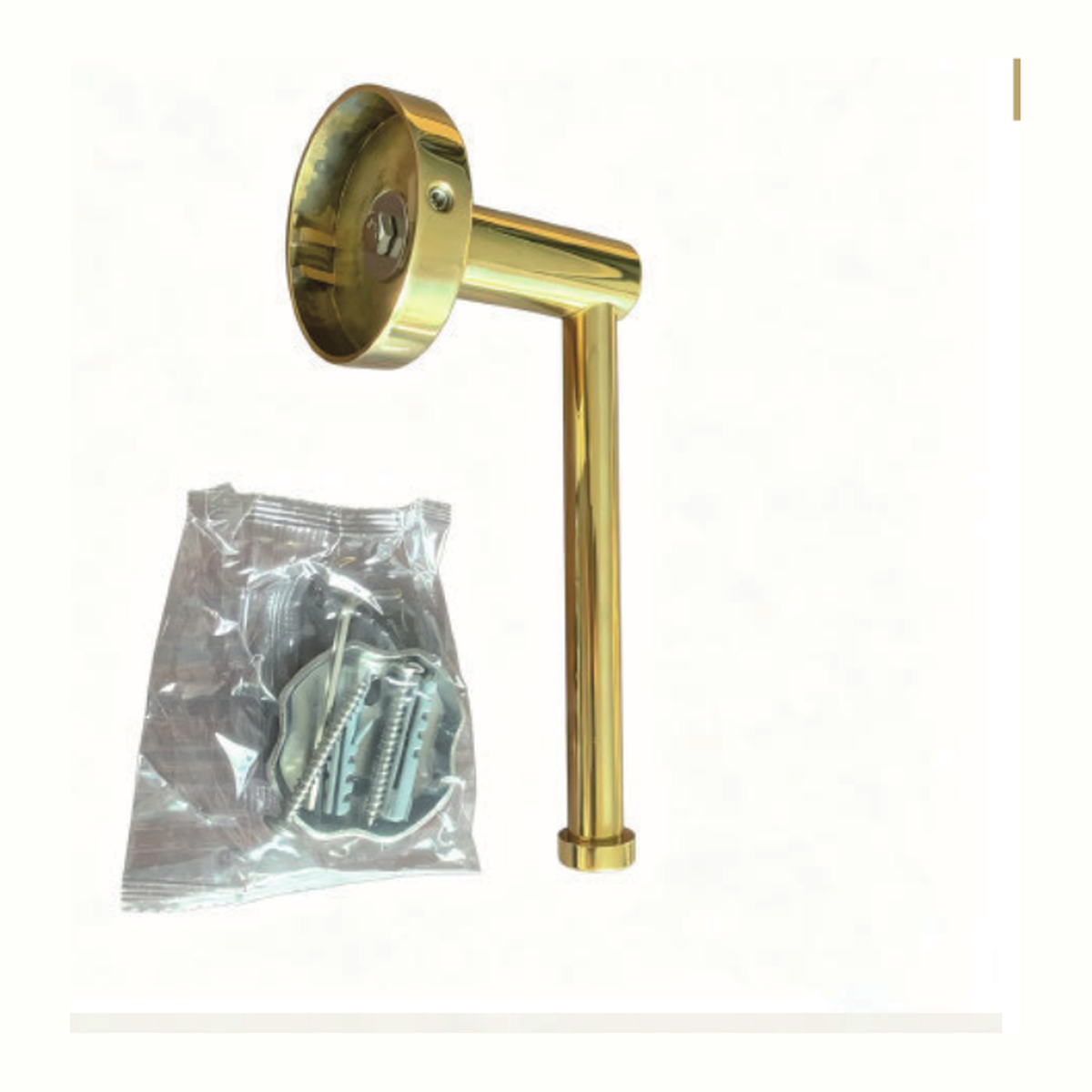 Solid Unlacquered Brass Wall-Mount Open-End Toilet Paper Holder with Round Backplate and Slim Pivot Post technical document