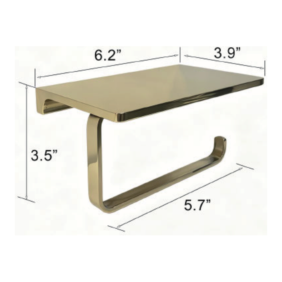 Solid Unlacquered Brass Wall-Mount Toilet Paper Holder with Phone Shelf technical document