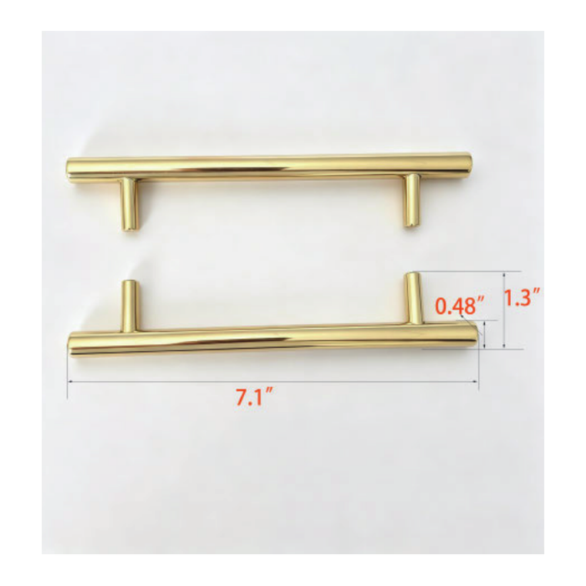 Solid Unlacquered Brass T-Bar Cabinet Pull with Slim Round Tube and Two Straight Posts technical document