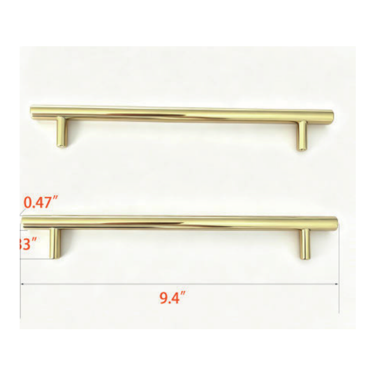 Solid Unlacquered Brass T-Bar Drawer Pull with Straight Round Bar and Two Cylindrical Posts technical document