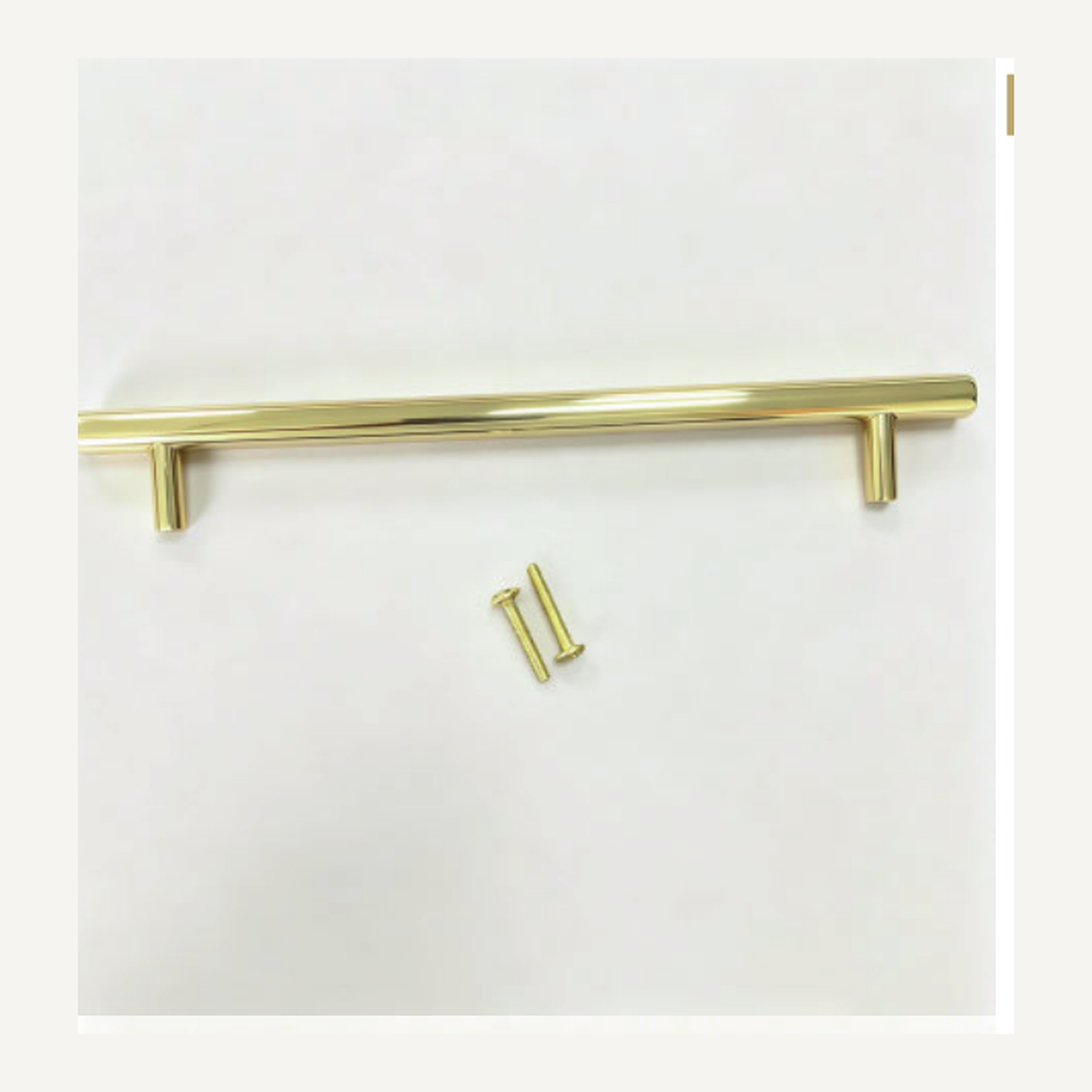 Solid Unlacquered Brass T-Bar Drawer Pull with Straight Round Bar and Two Cylindrical Posts technical document