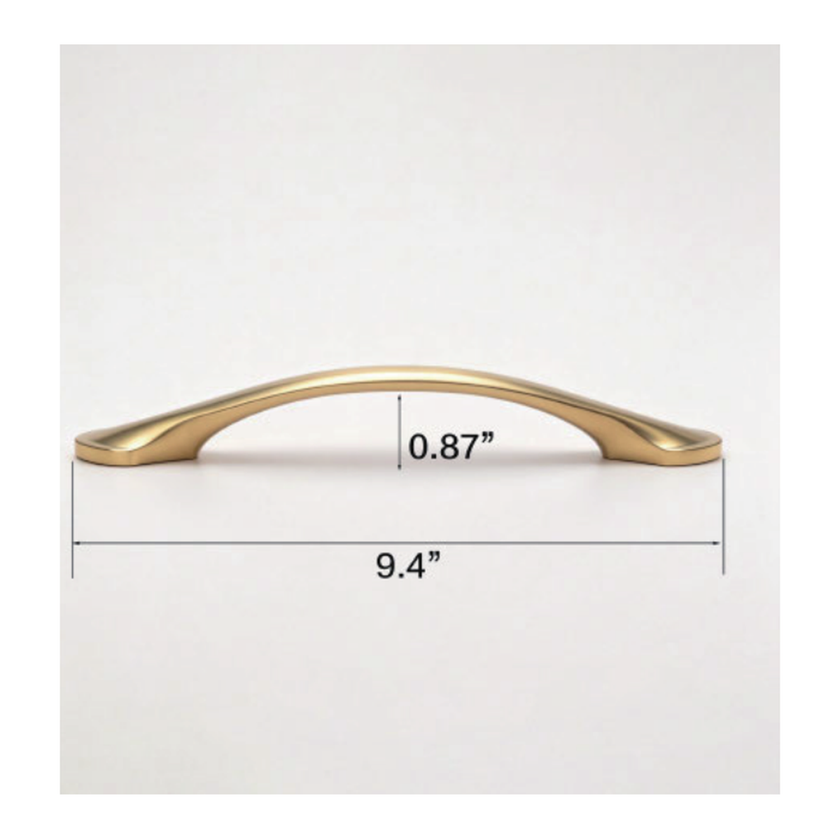 Solid Unlacquered Brass Arched Cabinet Pull with Tapered Bow and Shield Shaped Feet technical document