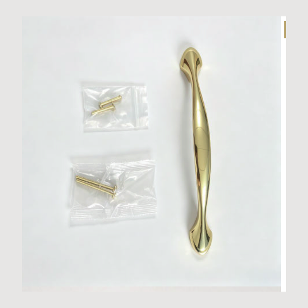 Solid Unlacquered Brass Arched Cabinet Pull with Tapered Bow and Shield Shaped Feet technical document
