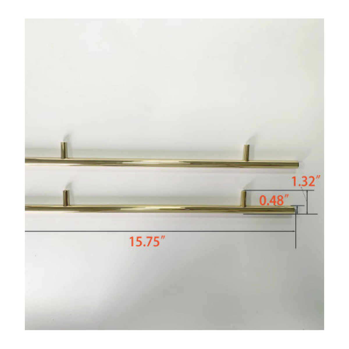 Solid Unlacquered Brass Extra Long T-Bar Appliance Pull with Straight Round Bar and Two Cylindrical Posts technical document