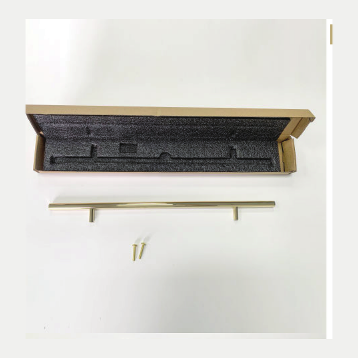 Solid Unlacquered Brass Extra Long T-Bar Appliance Pull with Straight Round Bar and Two Cylindrical Posts technical document