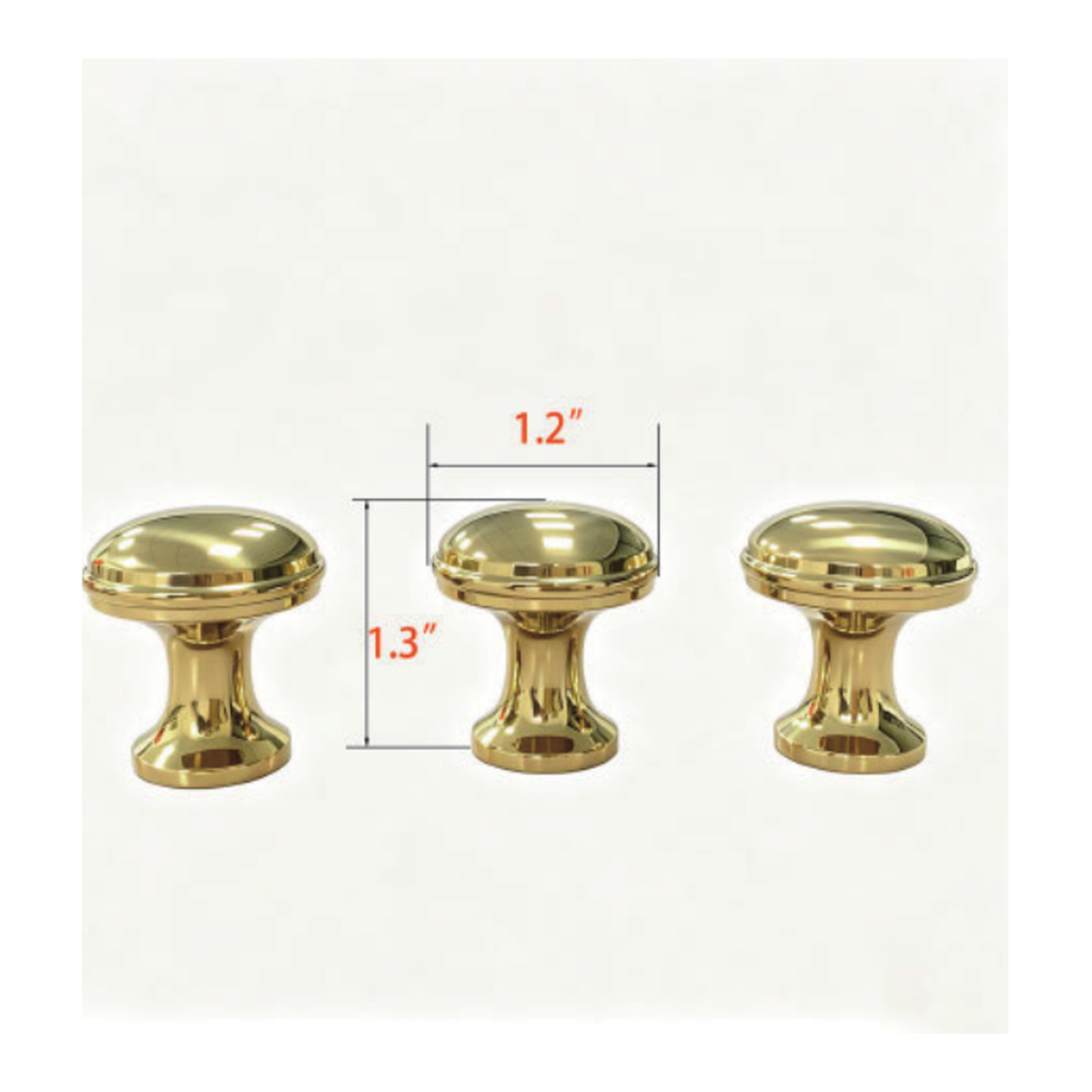 Solid Unlacquered Brass Mushroom Cabinet Knob with Low Domed Cap and Flared Pedestal Base technical document