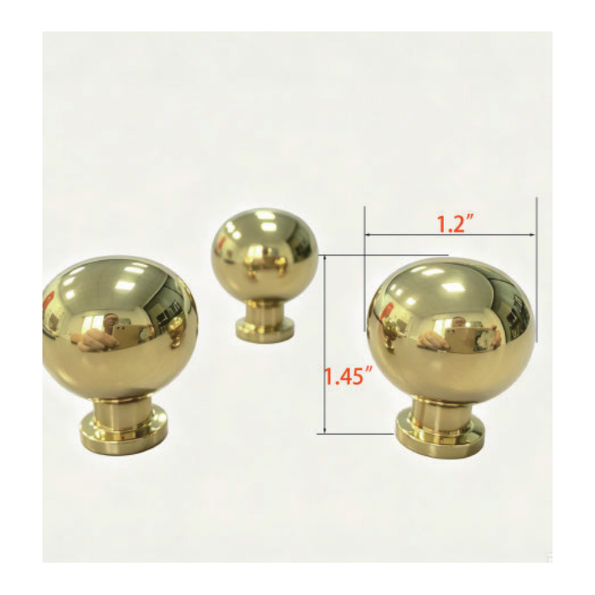 Solid Unlacquered Brass Round Ball Cabinet Knob on Short Cylinder Base technical document