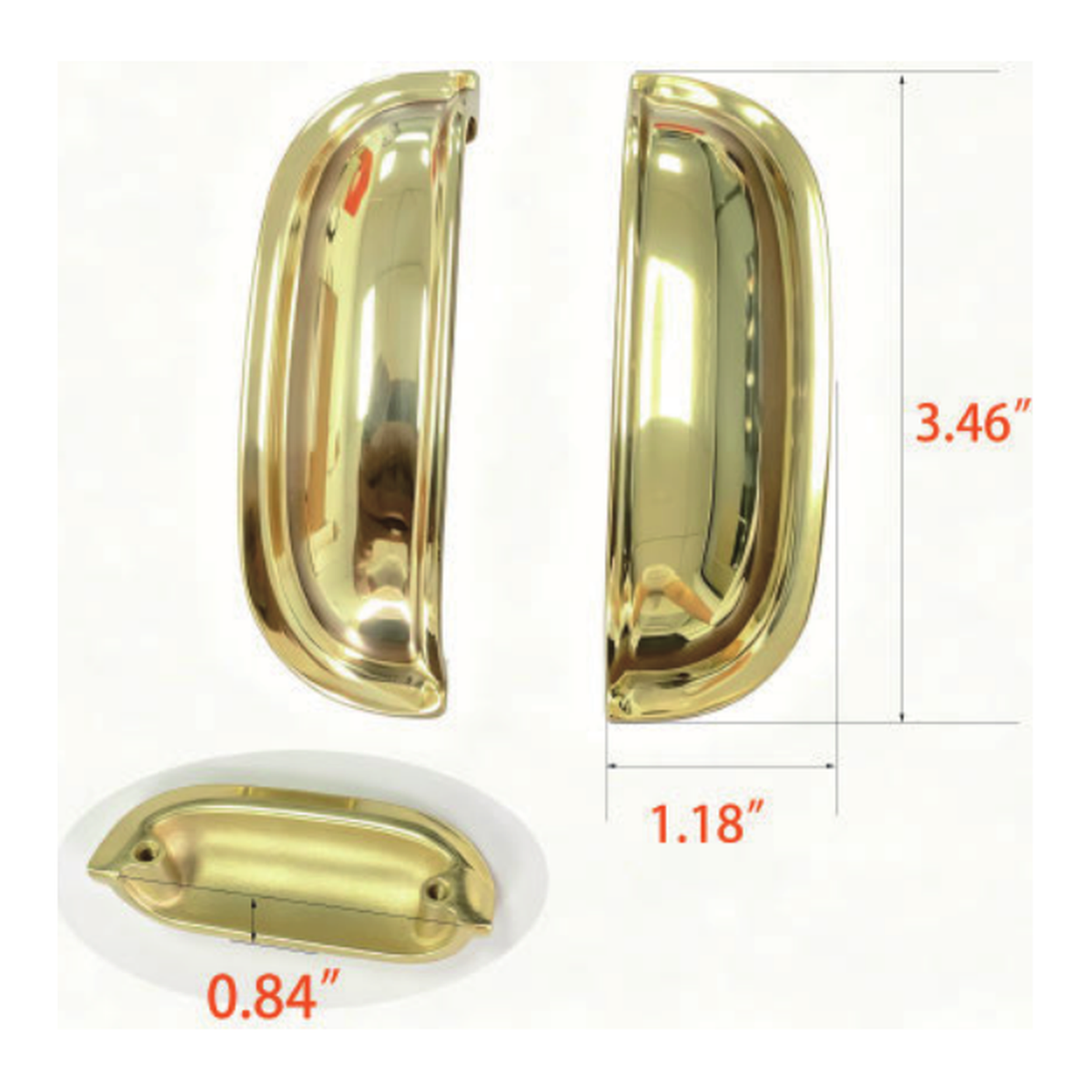 Solid Unlacquered Brass Cup Pull with Rolled Edge and Two Screw Mounts technical document