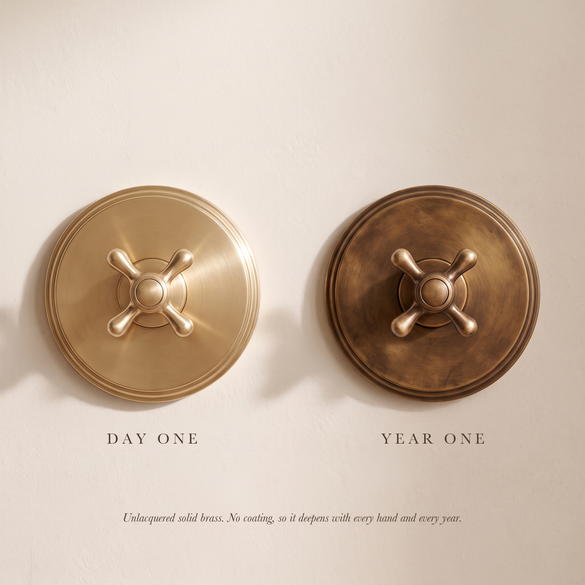 Unlacquered brass, day one and year one